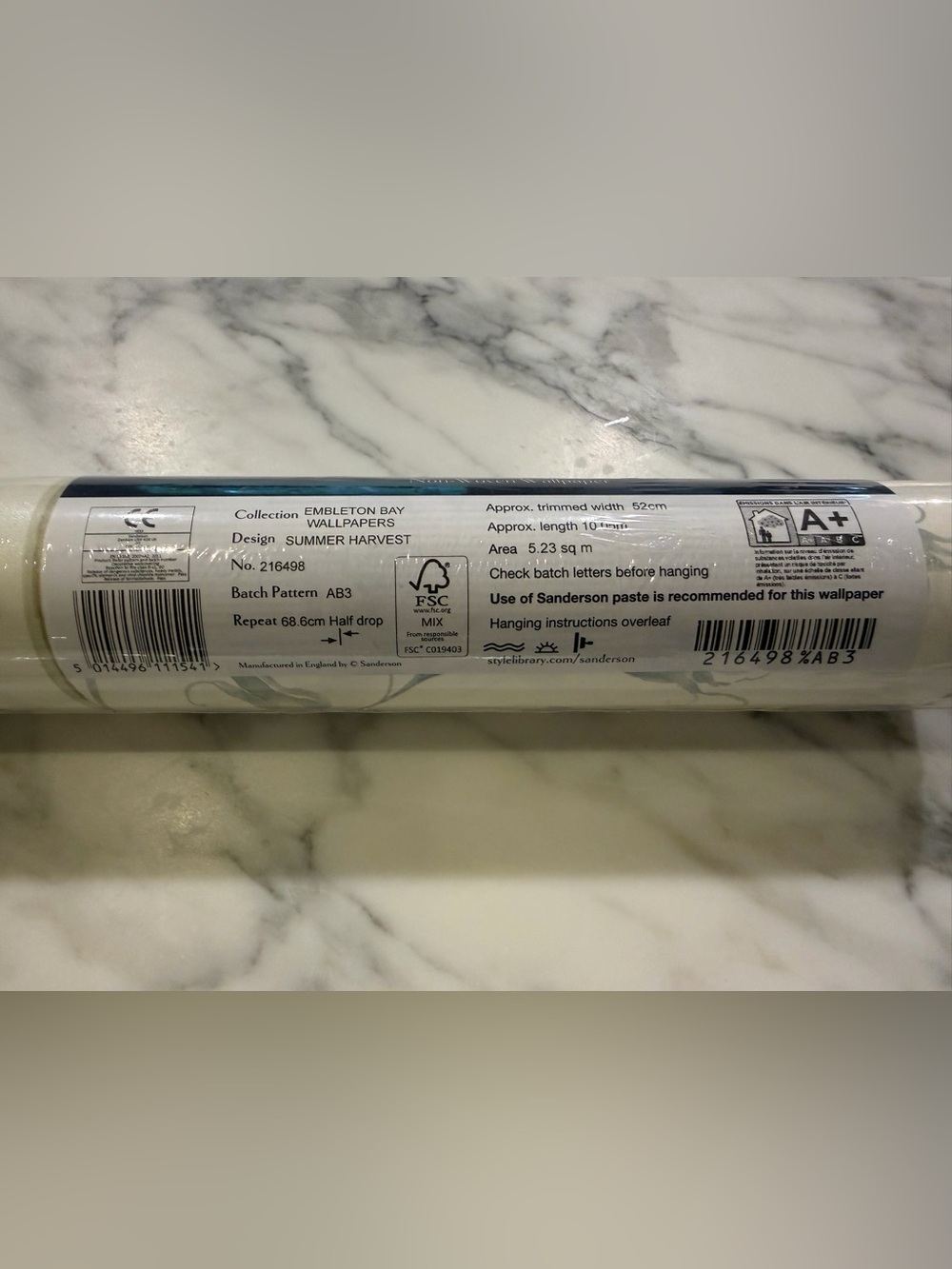 Two new Sanderson Summer Harvest Silver/Chalk wallpaper rolls - Picture 3 of 4